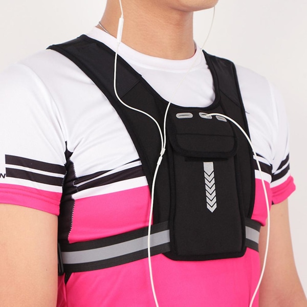Løberygsæk Reflekterende vestpakke Multifunktionel sportstelefon brystpakke Letvægts til udendørs sport cykling klatring (sort)