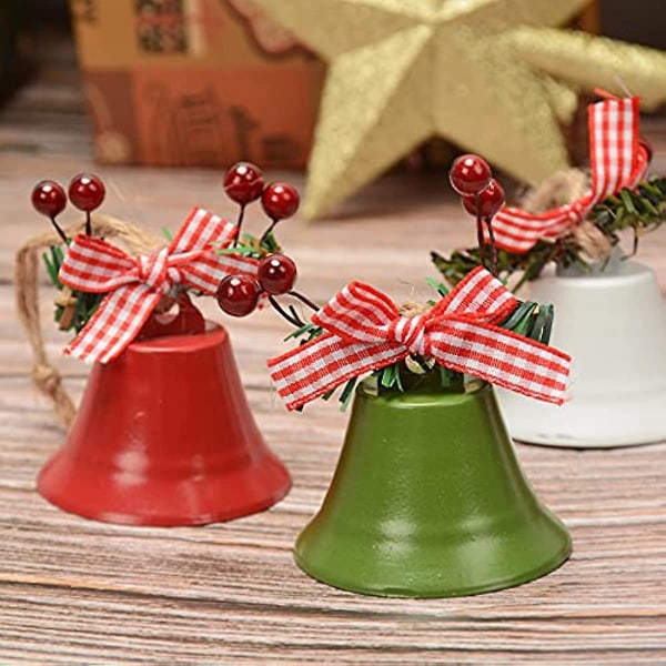Christmas Bell Ornaments Julgran Hängande Ornament Metall Jingle Bells Xmas Ribbons Klockor för julhelgsdekoration 6-pack