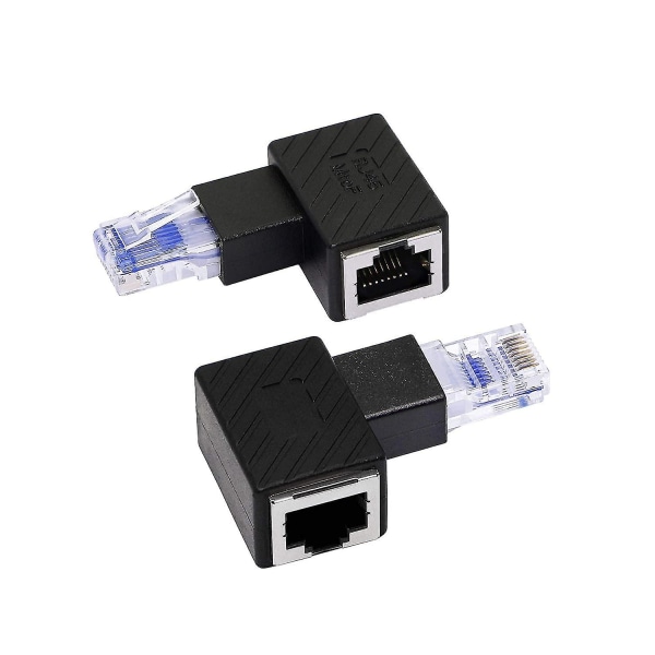 Rättvinklad Ethernet-adapter, 90 graders Rj45 hane till hona förlängning Cat6 LAN nätverksanslutning för datorer, bärbara datorer, routrar (2-pack)