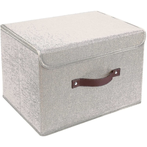 Sammenfoldelige opbevaringsspande 1 pakke opbevaringskasser med låg og håndtag Opbevaringskurve i linnedopbevaringsorganer (beige)