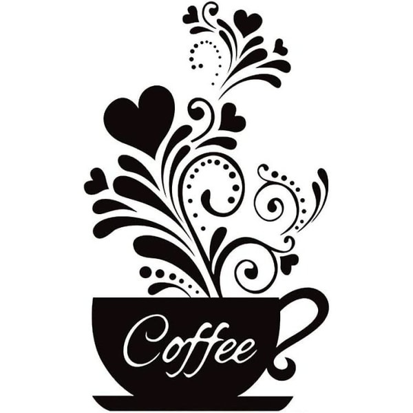 kaffekopp + blomma köksväggklistermärken - Avtagbar väggdekor för café, bar och kaffestation - 30 X 48 cm