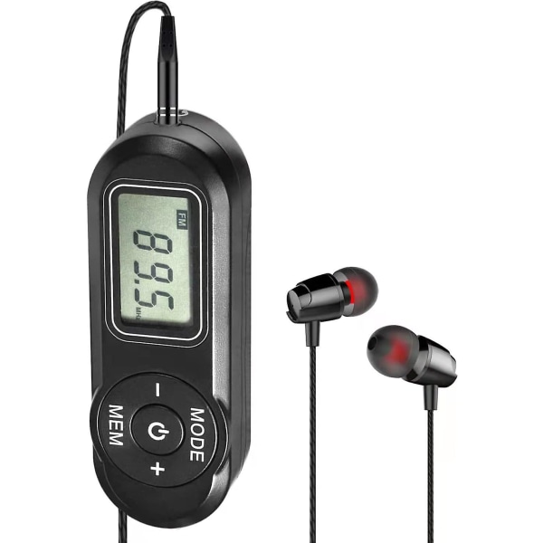 Personlig FM Walkman Radio, Mini Digital Tuning Bærbar Radio med hodetelefoner Belteklips LCD-skjerm, Lommeradio for gå-jogging, oppgraderingsvolum