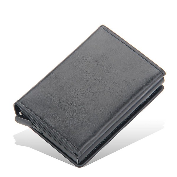 (svart) kreditkortshållare, Rfid-blockering, äkta läder för mäns dubbelplånbok, kreditkorts- och räkningsförvaring (svart 2)