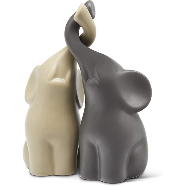 Dww-harmoniska par elefanter i beige och grått - modern skulptur, par av två oberoende elefanter - dekorationsfigur 15 cm höjd - elefant av