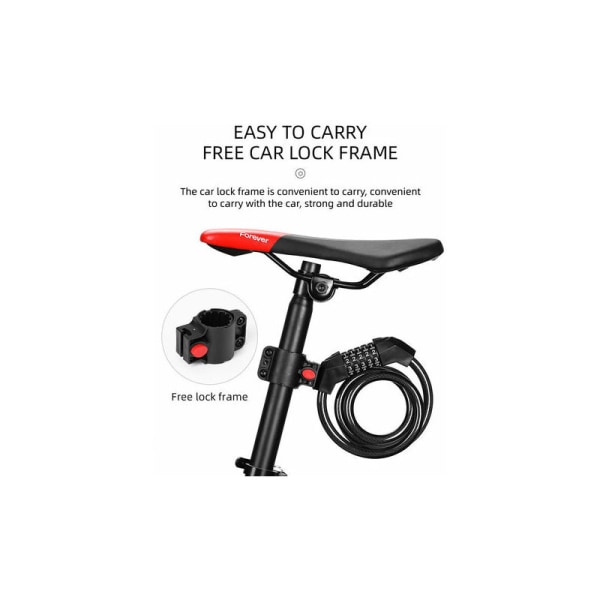 Femsiffrigt kombinationslås för cykel, mountainbike, trådhänglås, cykellås med låsram, ridutrustning (svart) LYLM
