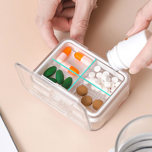 Tablettipillerin jakohiomatyökalu terävällä terällä olevalla hiontaalueella, säilytyslaatikko 3 in 1 -muotoilu vitamiinien päivittäiseen käyttöön (punainen)