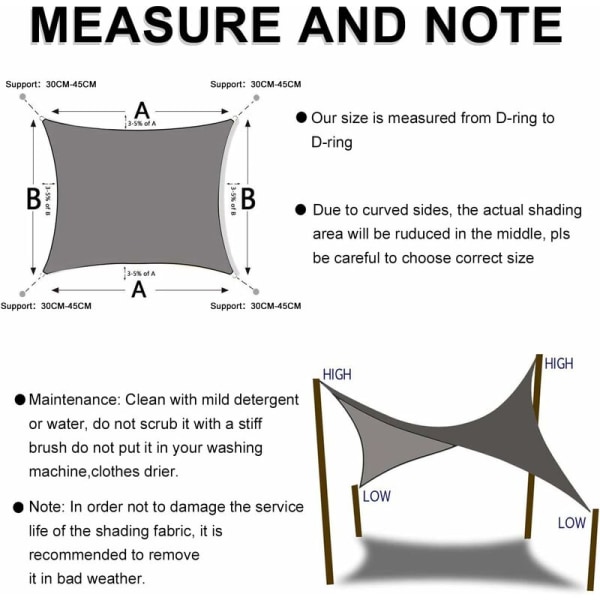 2 x 4m Rektangulär Vattentät Markis PES Solskyddstyg Markis UV-Skydd Utomhus Trädgård Patio Balkong Antracit