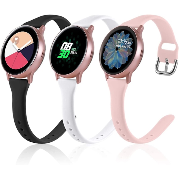 (3-pak) Slank Rem Til Samsung Active 2 Ur/Galaxy Watch 4 40mm 44mm, Galaxy Watch 3 41mm/Galaxy Watch 42mm Remme, 20mm Silikonrem Til Kvinder Mænd