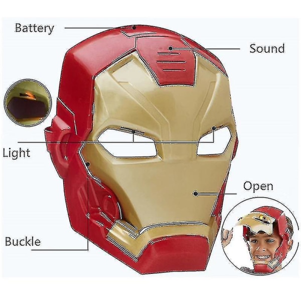 Marvel Avengers 4 Iron Man Captain America Mask Light Sound Åpen maske for barn Halloween（B)