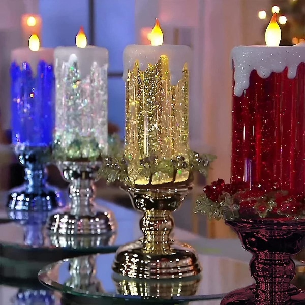 Led-kynttilävalaisin joulukeijulamppu, liekkitön, valoisa pöytäkoriste jalustalla Deco (kulta)