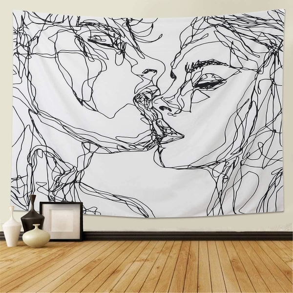 Dww-hommes Femmes Soulful Rsum Croquis Tapisserie Murale Tapisserie D'amoureux S'embrassant Tapisserie Murale Dortoir Chambre Salon (m/150cmx200cm)