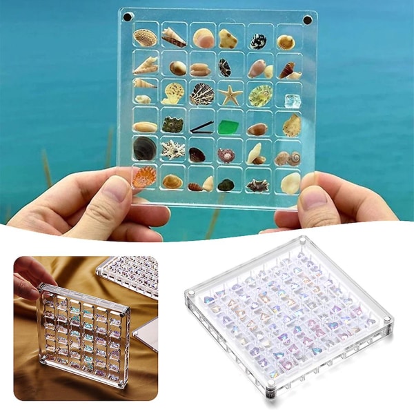 Akryl Magnetisk Muslingeskal Display Box Multi-Purpose Craft Dekorativ Stativ til Gems-Stone (Square 36 Grid)