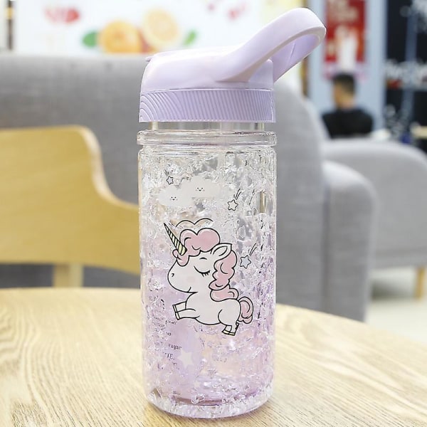 Violte Unicorn vattenflaskor för flickor, kopp med sugrör och säkerhetslås, rosa yttre inre vattenflaska, 500 ml/13,5 oz för skolbarn Girl Unicorn Lover