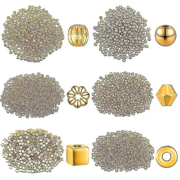 3000 stycken Assorted Gold Spacer Beads Set Ccb-pärlor för smyckestillverkning Diy Celet-halsband