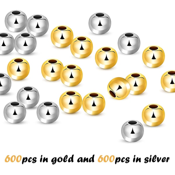 1200 st 4 mm mellanlägg Runda pärlor Släta lösa kulpärlor för armband Halsband Smyckenstillverkning Hantverkstillbehör, silver och guld