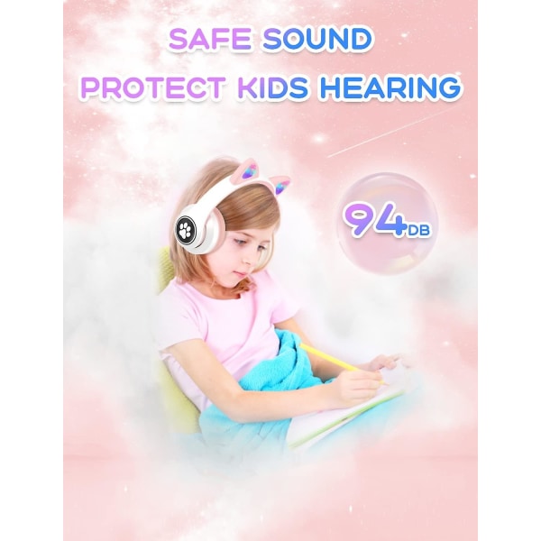 Bluetooth barnhörlurar med HD-mikrofon/led-lampor, 85db volym begränsad barnhörlurar, stereoljud barnhörlurar för smartphone, ipad, surfplatta