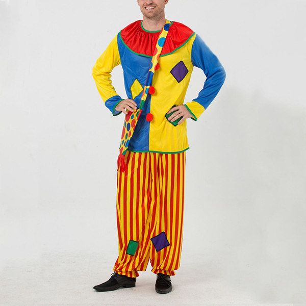 Aikuisten sirkusklovniasu Värikäs jokeripuku Patch Clown -vaatteet Halloween-karnevaalijuhliin (oletus)