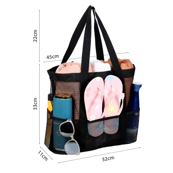 Multifunktionelle strandtasker Mesh Ekstra stor mulepose til opbevaring af håndklæder og klud (sort)