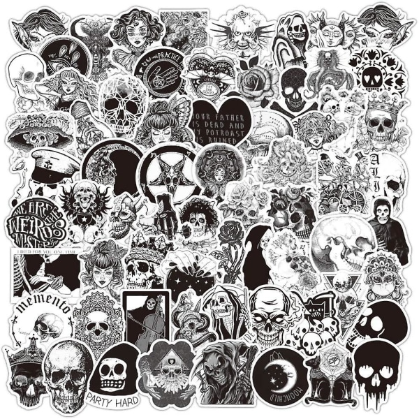 Goth Stickers Pack 100st, Vattentät Vinyl Decal Stickers För Skateboard Vattenflaska Hydro Flask Bärbar dator Telefon Motorcykel, Svartvit S