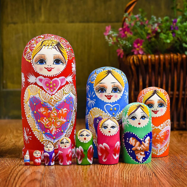 10 lager/ set Matryoshka rysk häckande docka i trä Skrivbordsdekor för barn  julklappar e285 | Fyndiq