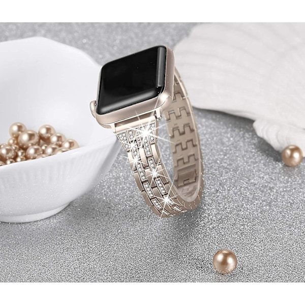 Bling Bands Kompatibel med Apple Watch Rem 38mm 40mm 41mm 42mm 44mm 45mm Kvinder Iwatch Se Serie 7 6 5 4 3 2 1, Elegant Smykke Metal Armbåndsrem