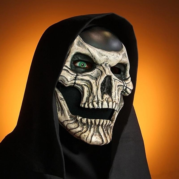 Horror Skull Masque med Latex-hovedbeklædning med bevægende kæbe Halloween-kostume-rekvisitter til Festival Party Masquerade Nyt（A)