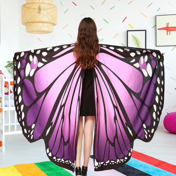 Kvinner Sommerfuglvinger Sjal Butterfly Sjal Fairy Ladies Cape for Halloween Dress Up Kostymetilbehør (blått pulver)