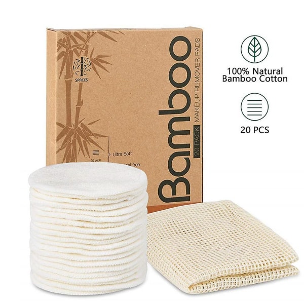 20 återanvändbara sminkkuddar Sminkborttagningsdynor 100 % ekologisk tvättbar bambubomullsrundor med tvättpåse Extra mjuka miljövänliga bomullsdynor för alla