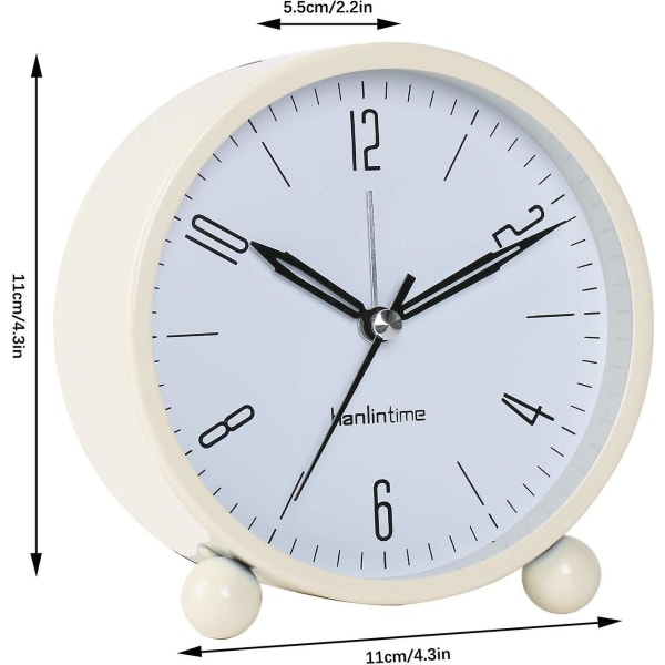 Analogt vækkeur, ingen tikkende med natlys, vækkeur, lydløs, bordur, analog lydløs (hvid).