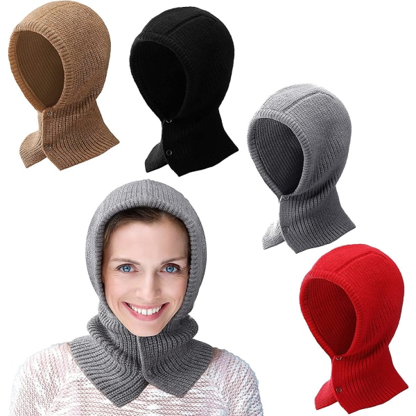 4 st Balaclava vintermössor för kvinnor stickad tröja cap varm huva halsduk mössa mössa mössa med knäppning för kvinnor