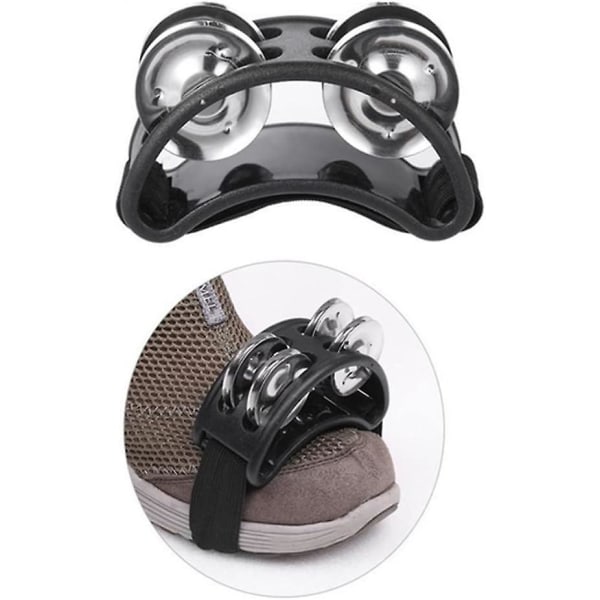 Foot Tambourine With Metal Bells Bell Percussion Musikinstrument för armar och fötter (svart paket med 1)