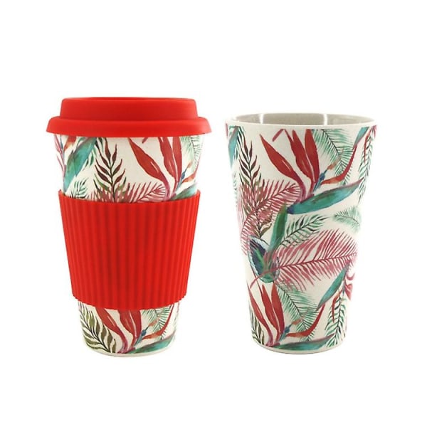 400 ml Återanvändbara kaffekoppar av bambufiber Silikon Miljövänliga resekaffemuggar Röda