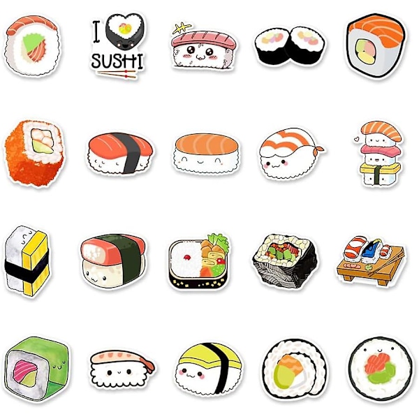 50 st Sushi-dekaler Japansk Mat Sushi Rulle Ris Dekaler Vattenflaskor Laptop Telefon Motorcykel Dator Gitarr Skateboard Vinyl Dekal Vattentät