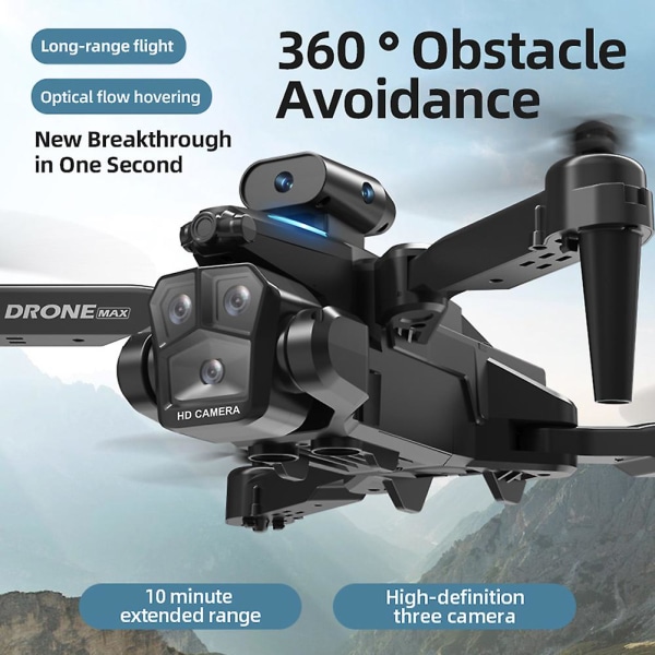 3 linssillä lentävä drooni kaukosäätimellä Optiset virtaukset paikannusnelikopterit Lahja ystäville perheelle (Musta 8K 1xAkku)