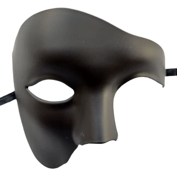 1 Stycke Maskeraddräkt Mask Retro Fantom Operan Ett Öga Halv Ansikte Kostym, Halv Ansikte Fantom Mask (Matt Svart)