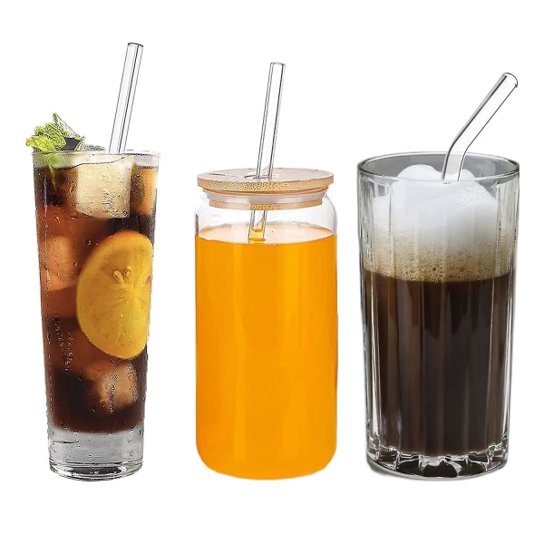 12pcs Reusable Clear Glass Straws Shatter Resistant Glass Drinking Straw 6 Straight And 6 Bent With