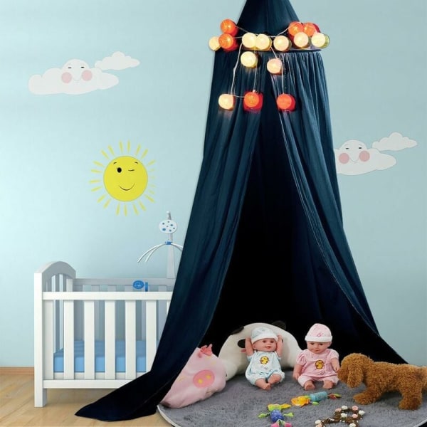 MINKUROW barnhimmel, himmelssängstält, barnkupollekstuga myggnät för sovrumsdekoration, höjd 250 cm (blå-2)