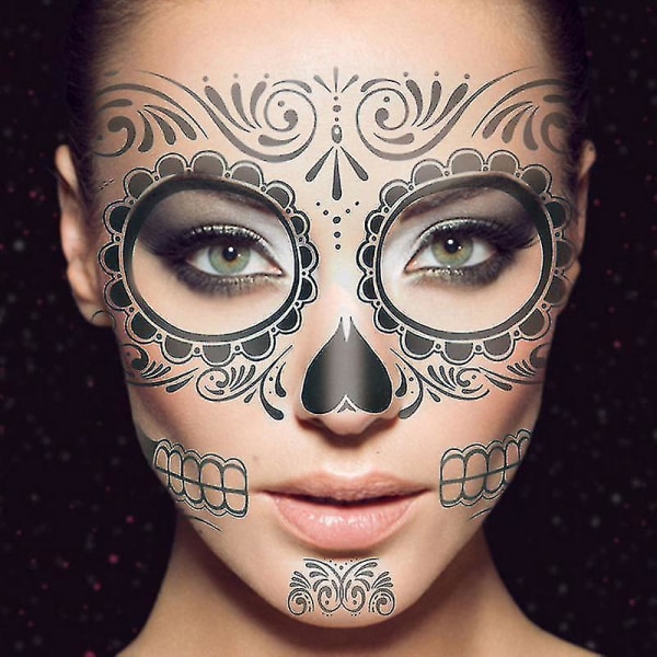 2st tillfälliga skeletttatueringar Day Of The Dead levererar vattentäta ansiktstatueringar för Halloween(t-007)