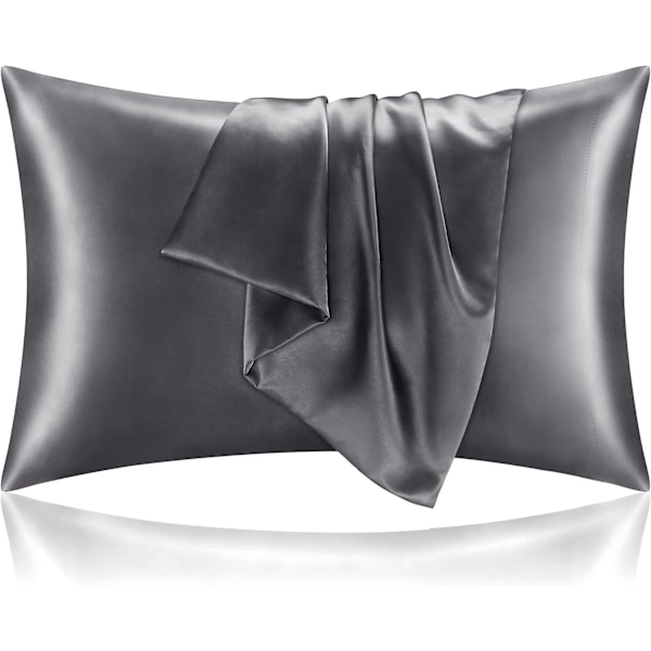 Satin Silk Pillowcase For Hair And Skin,dark Grey Pillow Cases Standard Size Set Of 2 Pack,super Soft Pillow Case With Envelope Closure(20x26 Inches)