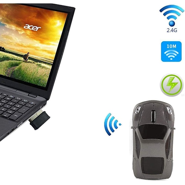 Trådløs mus i bilform Ergonomisk optisk mus Usb 2.4g Mini-mottaker for PC Bærbar datamaskin Windows 10