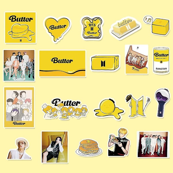 100 stk Bangtan Boys Stickerpak Butter Tegneserie Vandafvisende Til Laptop Ski Bangtanboys Fans Gave, Gul