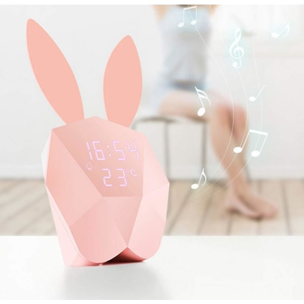 Rabbit Digital Display Vækkeur Led Natlys Stemmestyring 12h / 24h Tid Temperatur / Temperation
