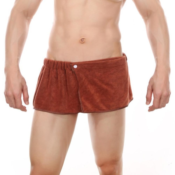Mænd, blødt, bærbart badehåndklæde, korte bukser Bløde mirkofiber badehåndklædetæppe Sexet hjemmetøj (gratis størrelse, kaffe)