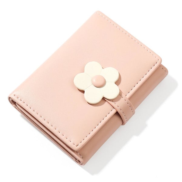 Suloinen 3D Daisy kolminkertainen lompakko, korttikotelo kolikkokukkaro kukkakuvioinen solkilompakko naisten tytöille (vaaleanpunainen)