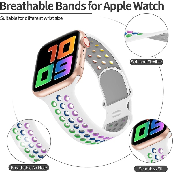 Sportband Kompatibel med Apple Watch Band 42mm 44mm 45mm, Andningsbar Mjuk Silikon Sport Ersättningsrem Kvinnor Män Kompatibel med Iwatch Serie 7/