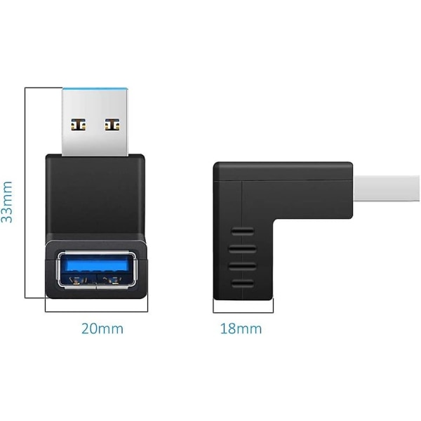 Svart 4st 90 graders USB 3.0-adapter 4st, vinklad USB hane till hona 5gbps Vertikal USB -kontakt Upp och ned Vinklad USB -koppling för PC Dator Tv Mo