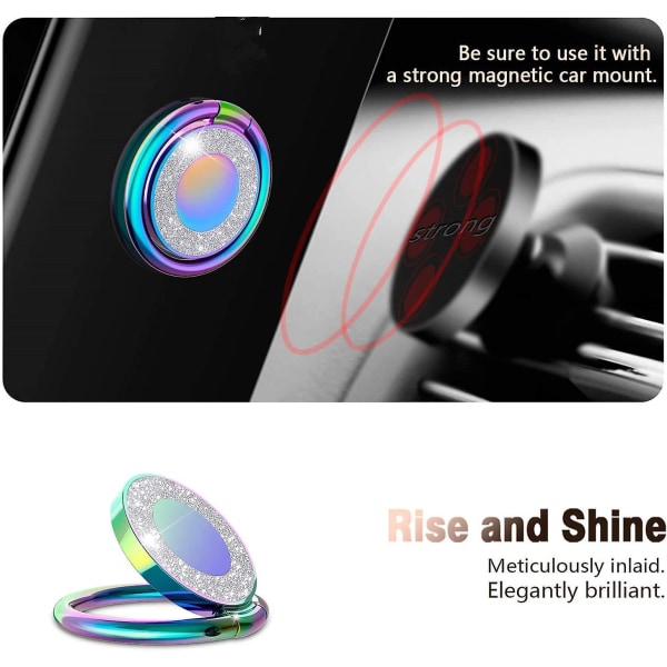 Ringhållare i metall [2-pack], glänsande ringtelefonhållare med glitter, [360 graders rotation] Kompatibel med smartphones