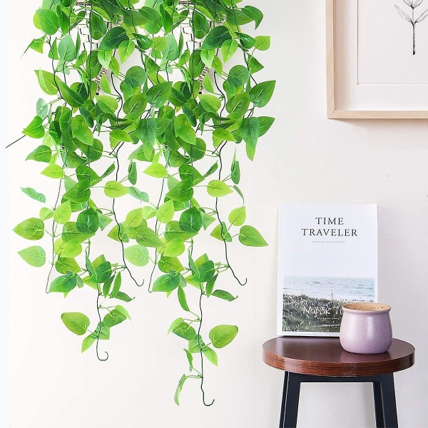 Dww-2-pack konstgjorda hängande växter med korgar, falsk grönbladig murgröna, hängande vinrankor väggväxter för hemträdgård sovrum