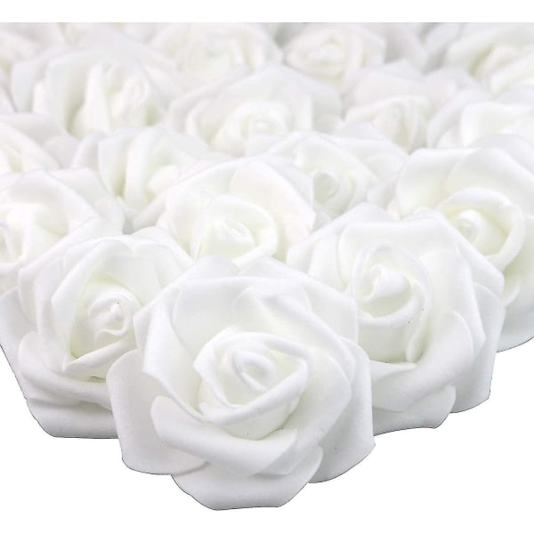 100 stk kunstige hvide roser 7 cm blomster, blomsterhoveder hvide ornamenter, bryllup banket hvide hår ornamenter (hvid)