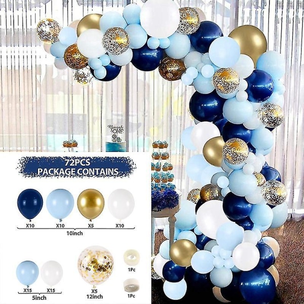 Blue Macaron Balloon Garland Arch Kit Foil Latex Balloon Wedding Baby Shower syntymäpäiväjuhlakoristeeseen (72 kpl)